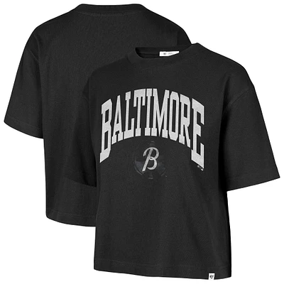 T-shirt court noir à épaules tombantes City Connect Shale pour femme, édition 1947, Baltimore Orioles