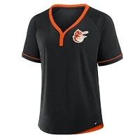 T-shirt à col en V raglan Diva de la Ligue des Orioles Baltimore Fanatics pour femmes, noir, collection Cooperstown