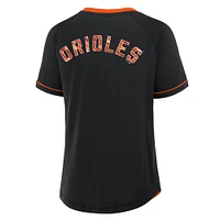 T-shirt à col en V raglan Diva de la Ligue des Orioles Baltimore Fanatics pour femmes, noir, collection Cooperstown