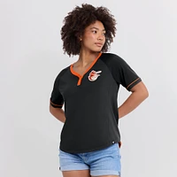 T-shirt à col en V raglan Diva de la Ligue des Orioles Baltimore Fanatics pour femmes, noir, collection Cooperstown