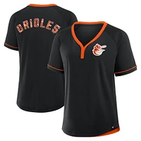 T-shirt à col en V raglan Diva de la Ligue des Orioles Baltimore Fanatics pour femmes, noir, collection Cooperstown