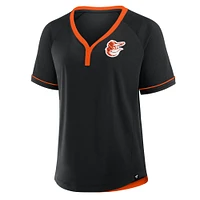 T-shirt à col en V noir pour femme Fanatics Baltimore Orioles League Diva Star Raglan