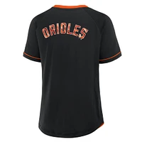 T-shirt à col en V noir pour femme Fanatics Baltimore Orioles League Diva Star Raglan