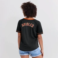 T-shirt à col en V noir pour femme Fanatics Baltimore Orioles League Diva Star Raglan