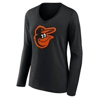 T-shirt noir à manches longues et col en V avec logo officiel des Orioles de Baltimore Fanatics pour femmes