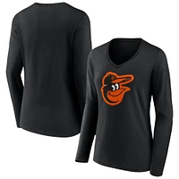 Women's Fanatics Black Baltimore Orioles Official Logo V-Neck Long Sleeve T-Shirt