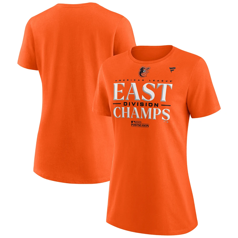 Fanatics pour femmes Orange Baltimore Orioles 2023 AL East Division Champions Vestiaire T-shirt grande taille