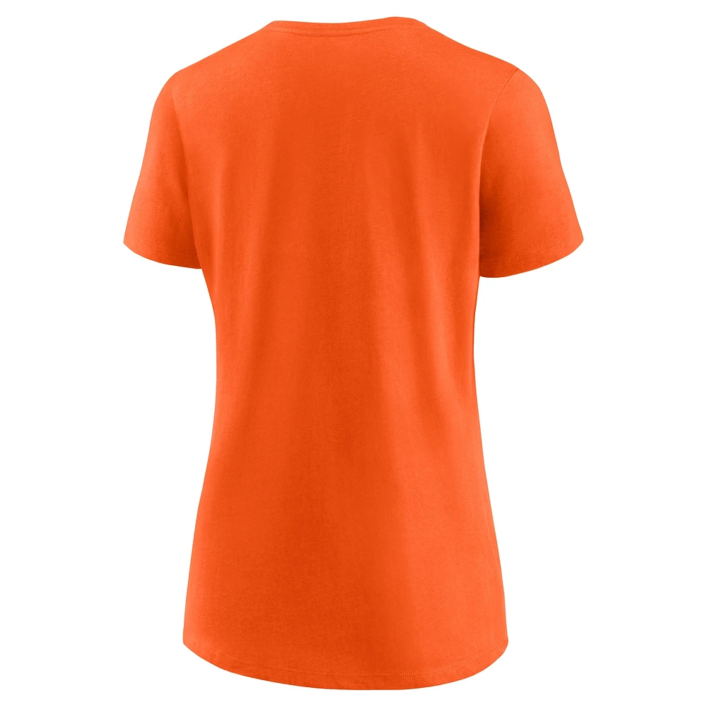 T-shirt orange Fanatics pour femmes Orioles de Baltimore 2023 Post-saison Vestiaire à encolure dégagée