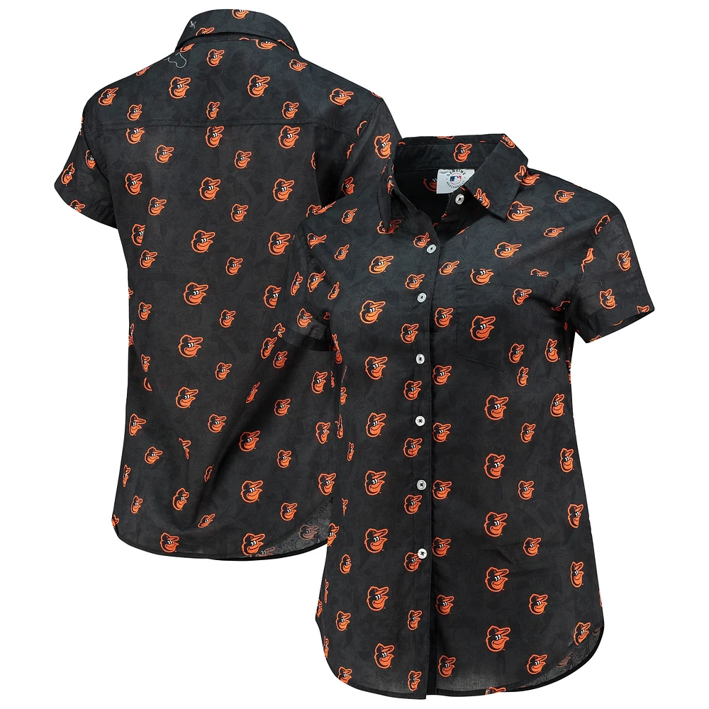 Chemise boutonnée à fleurs FOCO orange Baltimore Orioles pour femmes