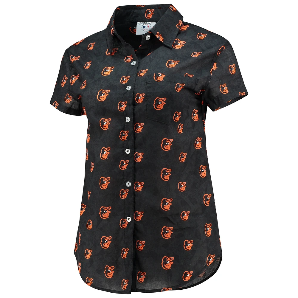 Chemise boutonnée à fleurs FOCO orange Baltimore Orioles pour femmes