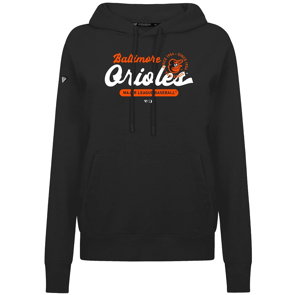 Women's Levelwear Black Baltimore Orioles Accolade Adorn Monument Pullover Hoodie