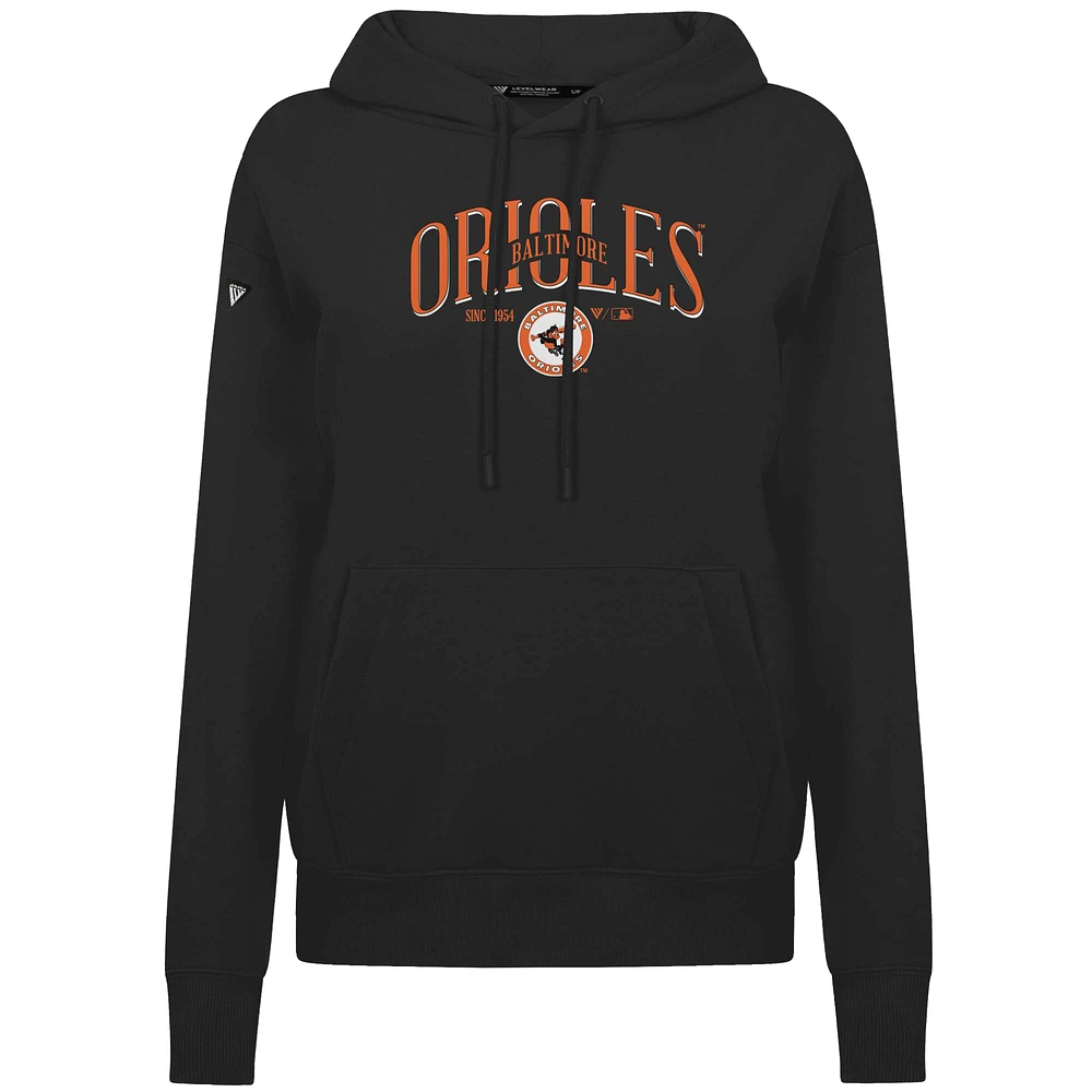 Sweat à capuche noir Baltimore Orioles Adorn Throwback Spellout pour femme Levelwear