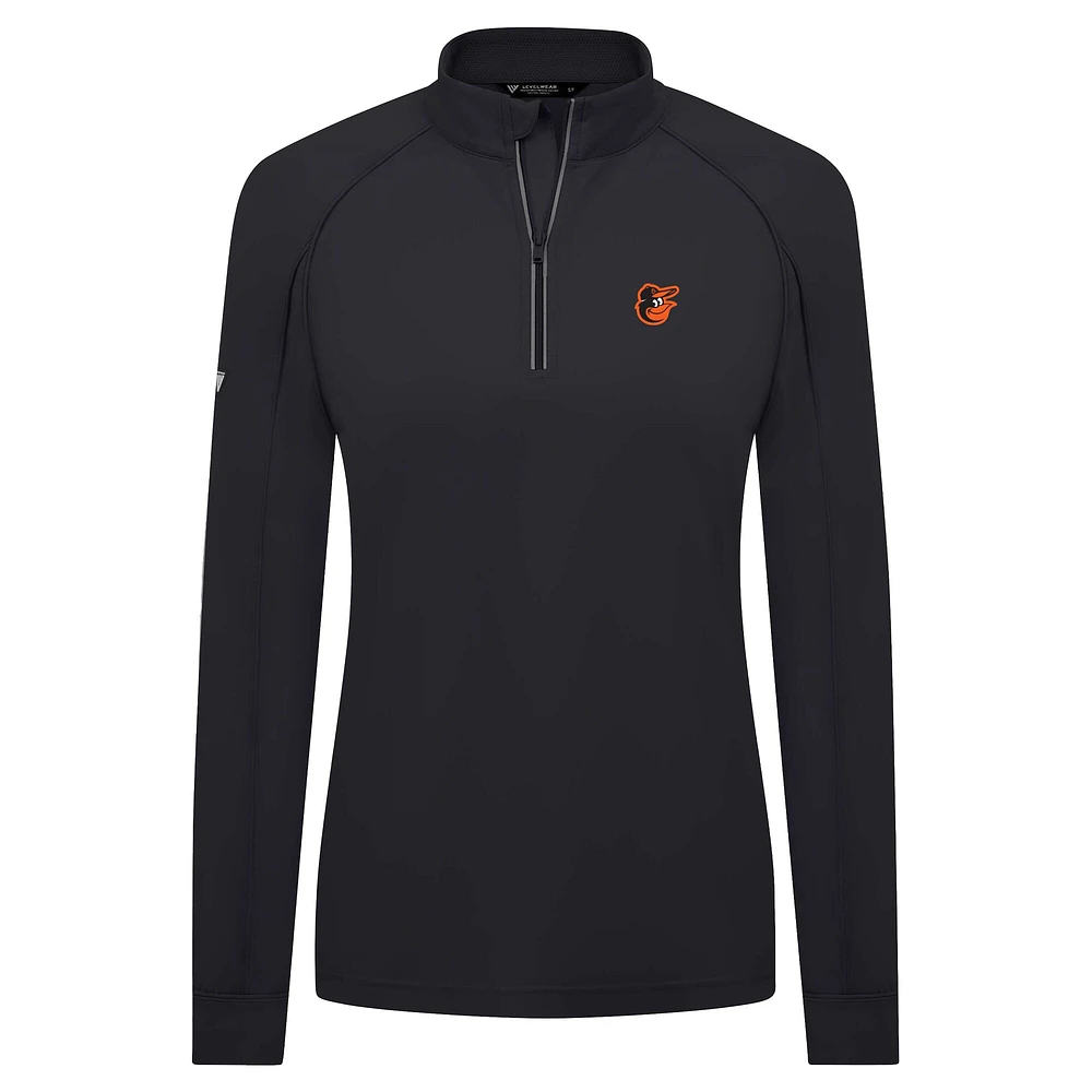 Women's Levelwear Black Baltimore Orioles Kinetic Insignia 2.0 Raglan Quarter-Zip Top