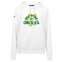 Women's Levelwear  White Baltimore Orioles St. Patrick's Day Adorn Shamrock Pullover Hoodie