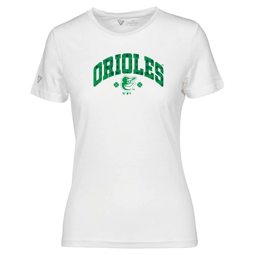 Women's Levelwear White Baltimore Orioles St. Patrick's Day Maddox Plaid T-Shirt