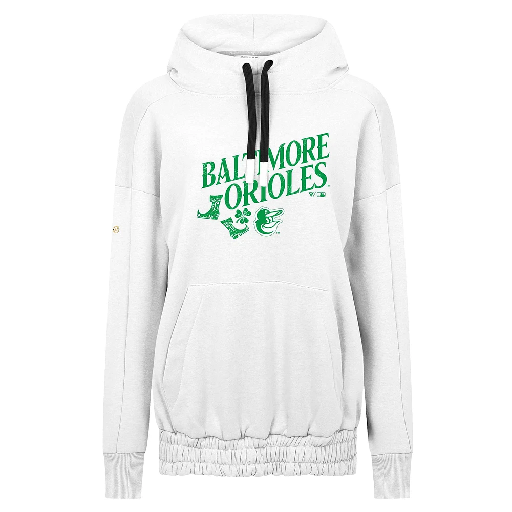 Women's Levelwear  White Baltimore Orioles St. Patrick's Day Waterfall Boots Pullover Hoodie