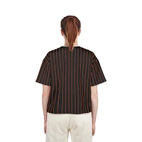 Women's New Era Black Baltimore Orioles Cooperstown Collection Multiplier Pinstripe Cropped T-Shirt