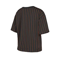 Women's New Era Black Baltimore Orioles Cooperstown Collection Multiplier Pinstripe Cropped T-Shirt