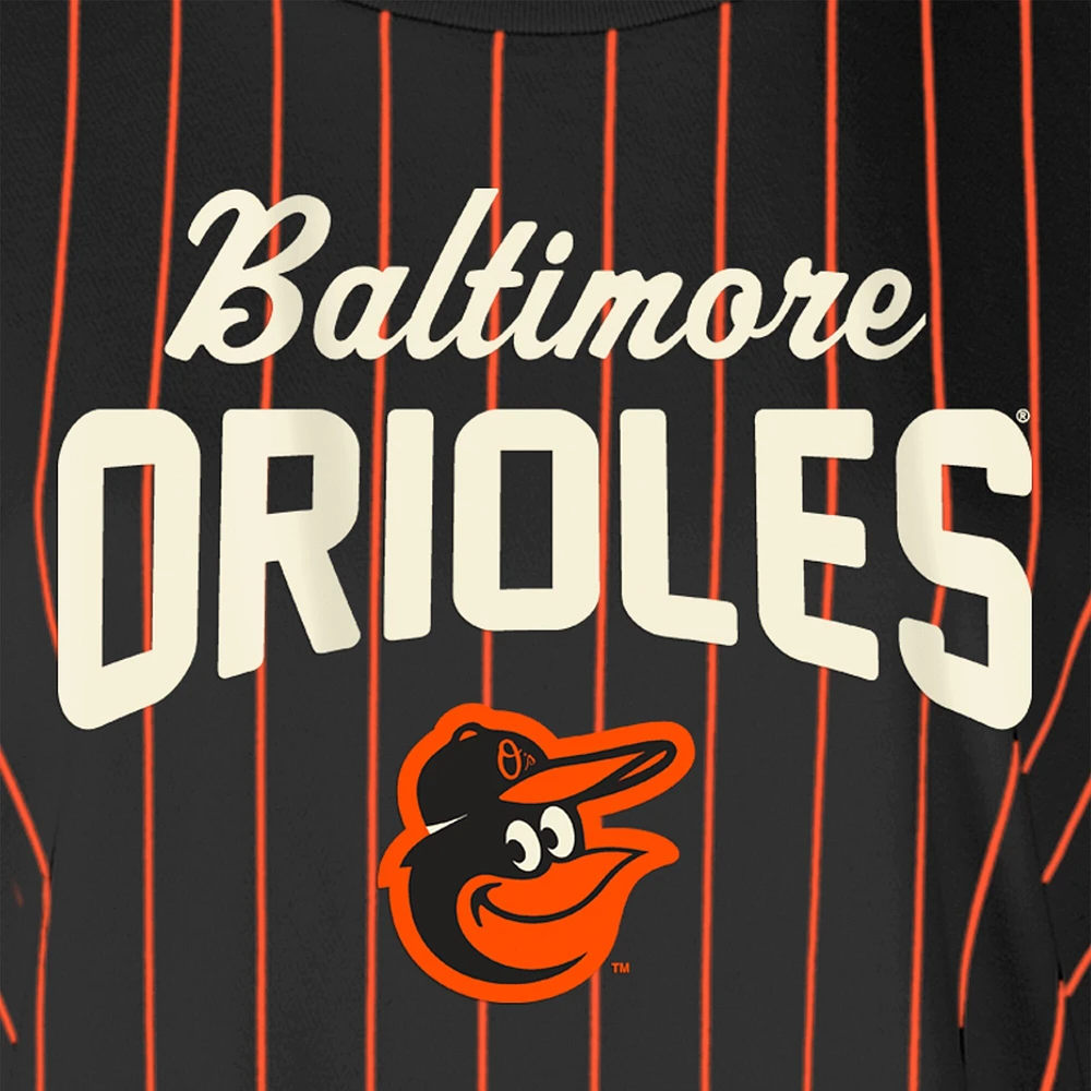 Women's New Era Black Baltimore Orioles Cooperstown Collection Multiplier Pinstripe Cropped T-Shirt