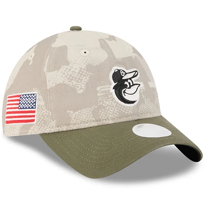Casquette ajustable 9TWENTY pour femme, beige clair/olive, Baltimore Orioles 2025 Armed Forces Day, New Era