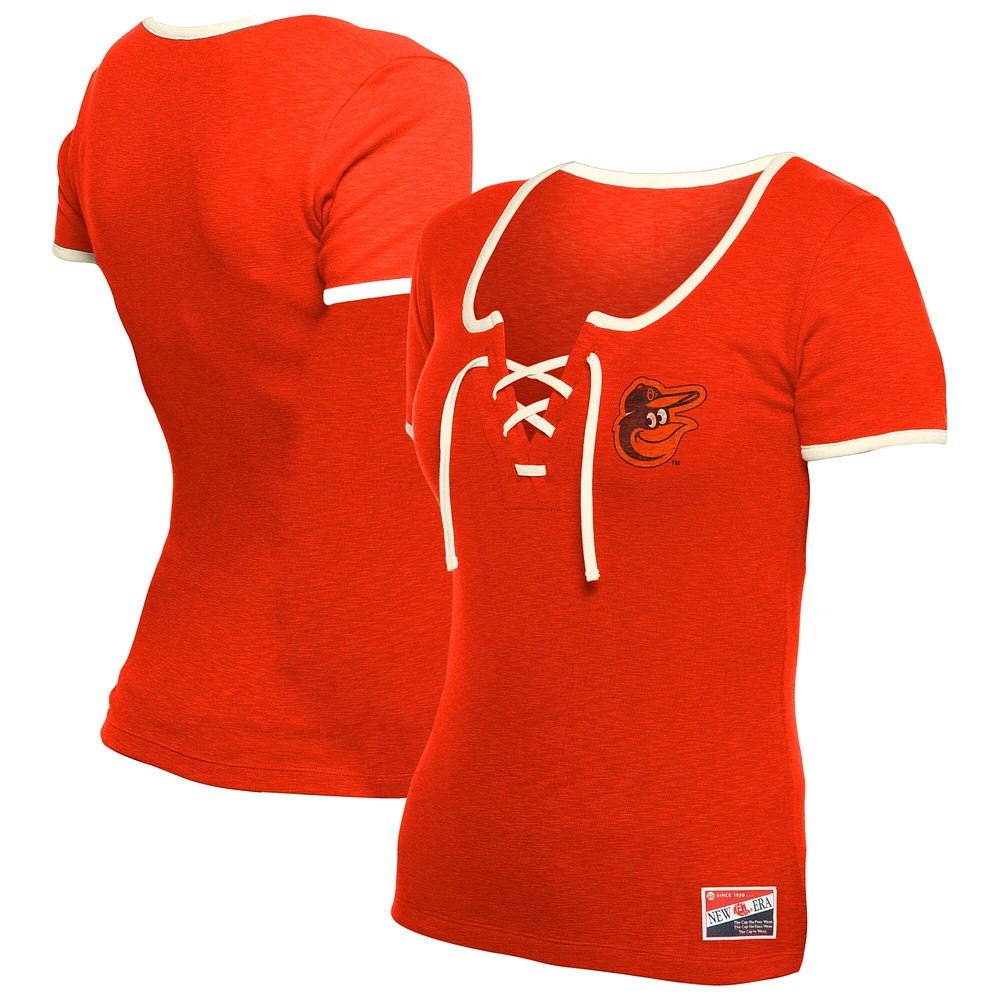 Women's New Era Orange Baltimore Orioles Throwback Lace Up T-Shirt