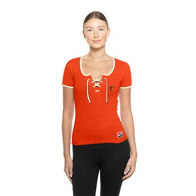 Women's New Era Orange Baltimore Orioles Throwback Lace Up T-Shirt