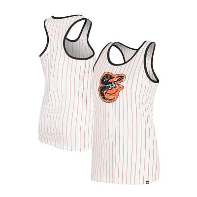Débardeur à fines rayures Gameday des Baltimore Orioles de New Era pour femme, blanc