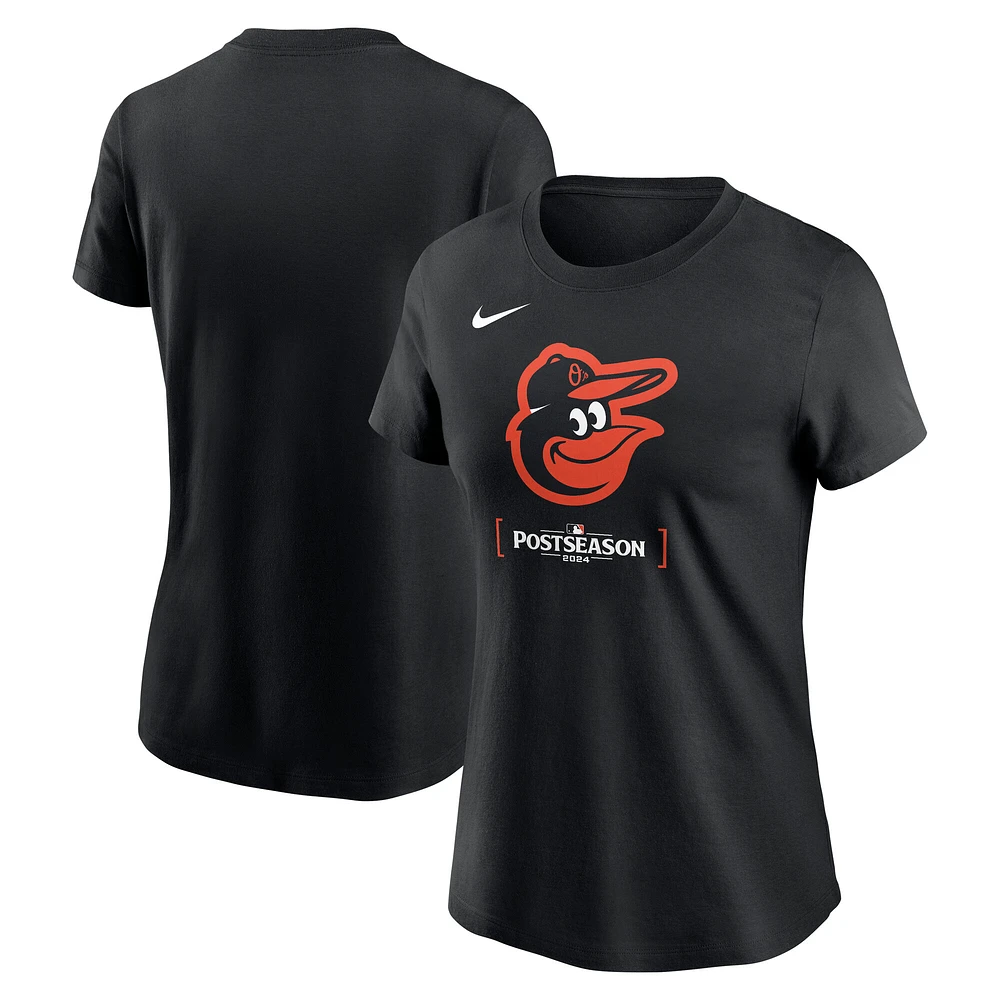 T-shirt Nike noir pour femme de la collection authentique MLB Postseason 2024 des Baltimore Orioles