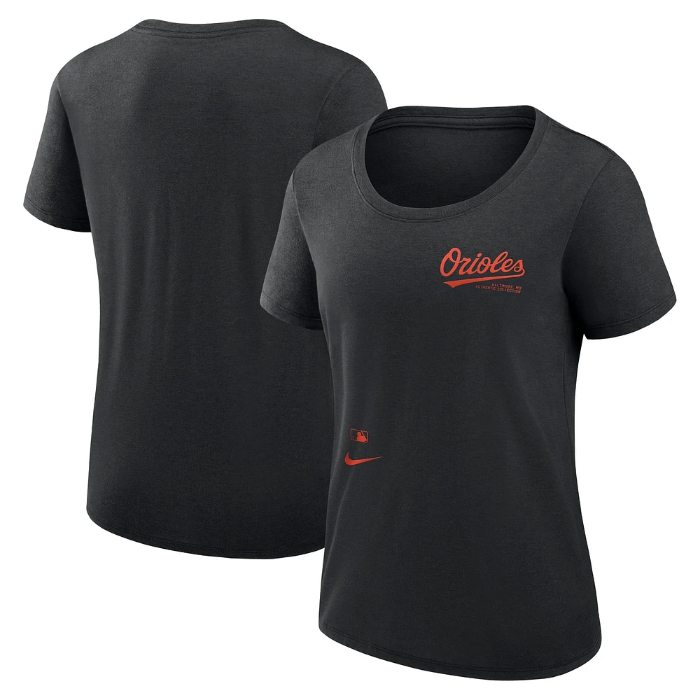 T-shirt à encolure dégagée Nike pour femme, noir, Baltimore Orioles Authentic Collection Performance