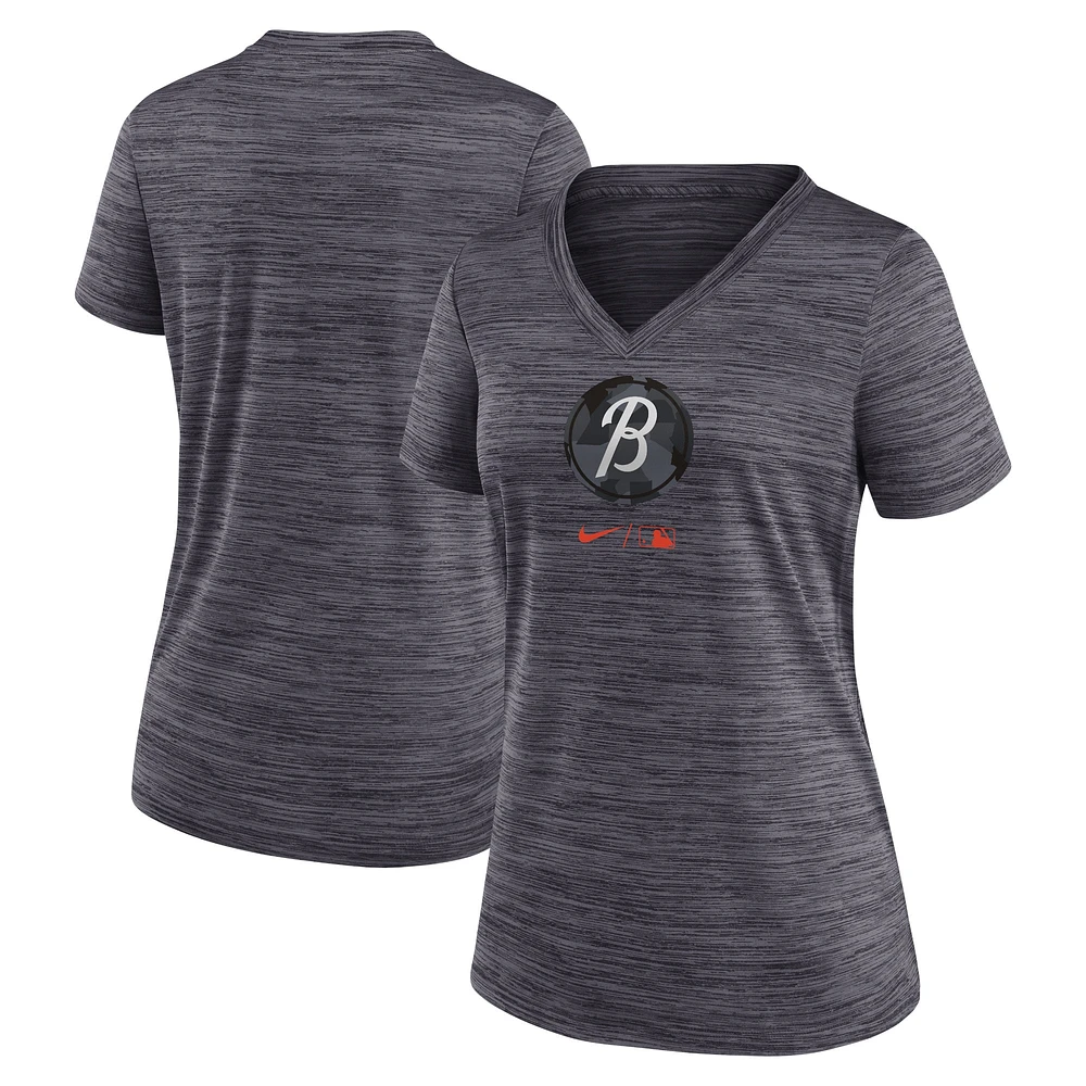 Women's Nike  Black Baltimore Orioles City Connect Velocity Practice Performance V-Neck T-Shirt