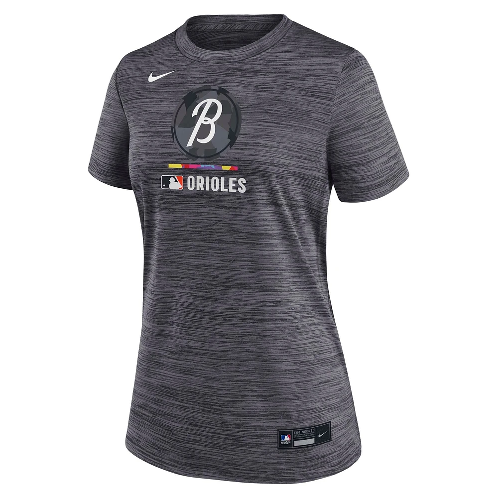 Women's Nike Charcoal Baltimore Orioles Authentic Collection City Connect Velocity Performance T-Shirt