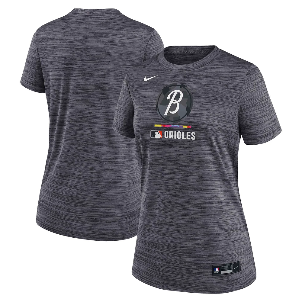 Women's Nike Charcoal Baltimore Orioles Authentic Collection City Connect Velocity Performance T-Shirt