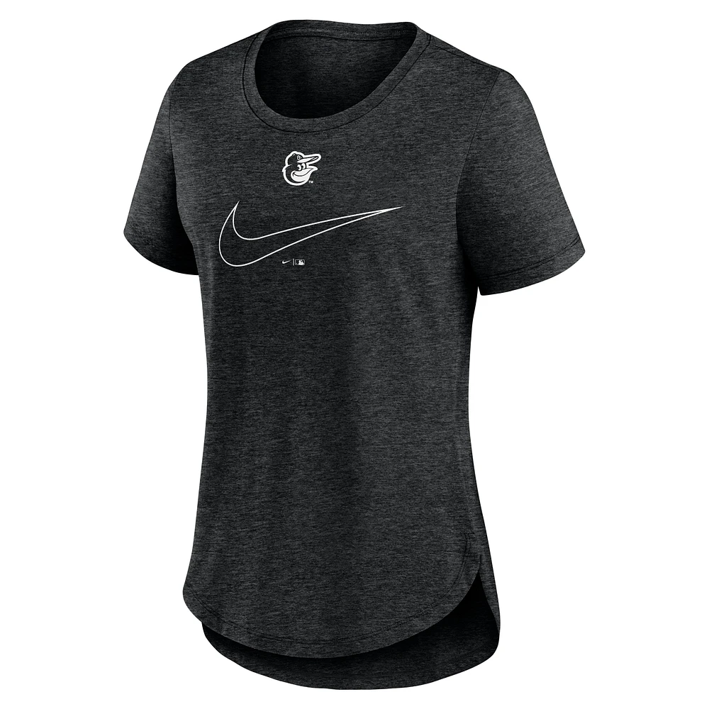 T-shirt à encolure dégagée Nike Charcoal Baltimore Orioles pour femmes avec grand Swoosh tri-mélange