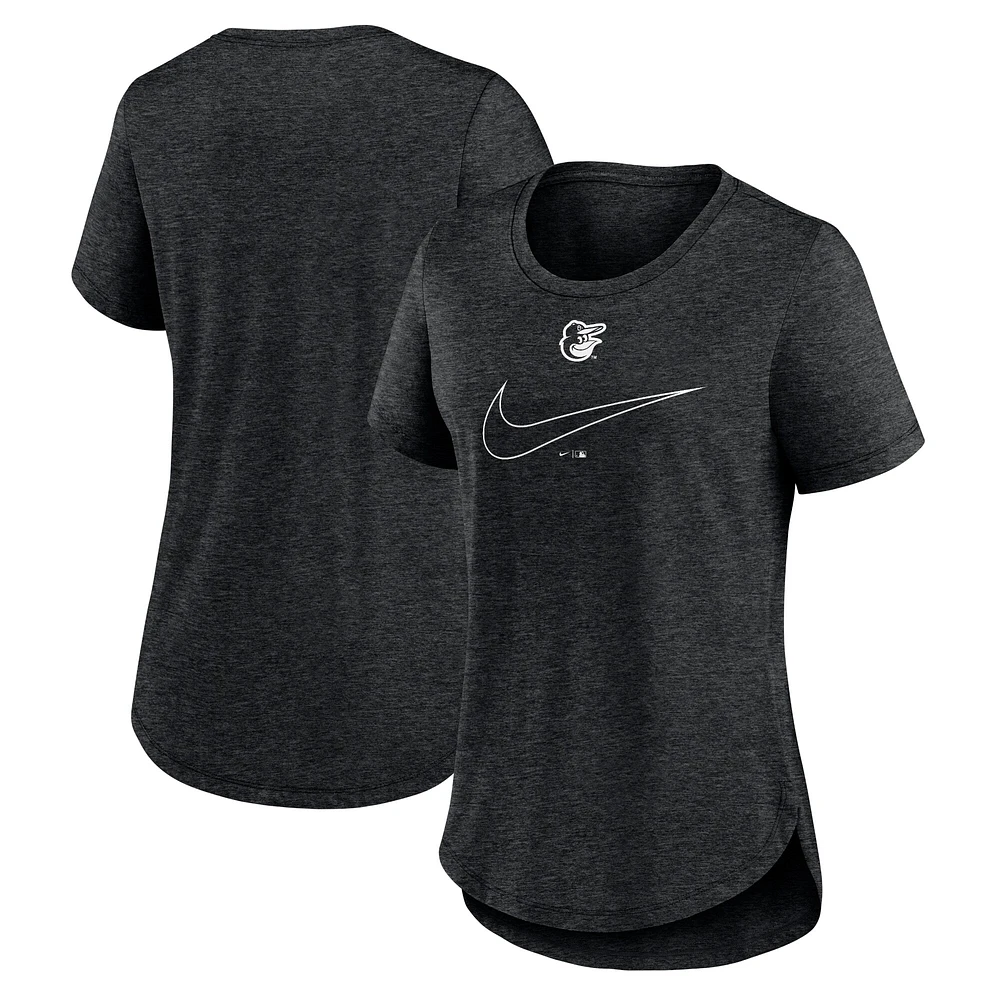 T-shirt à encolure dégagée Nike Charcoal Baltimore Orioles pour femmes avec grand Swoosh tri-mélange