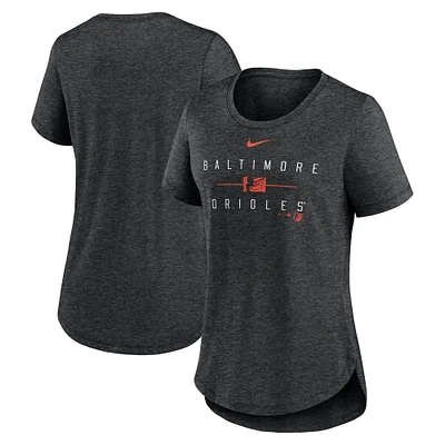 Women's Nike Heather Black Baltimore Orioles Knockout Team Stack Tri-Blend T-Shirt