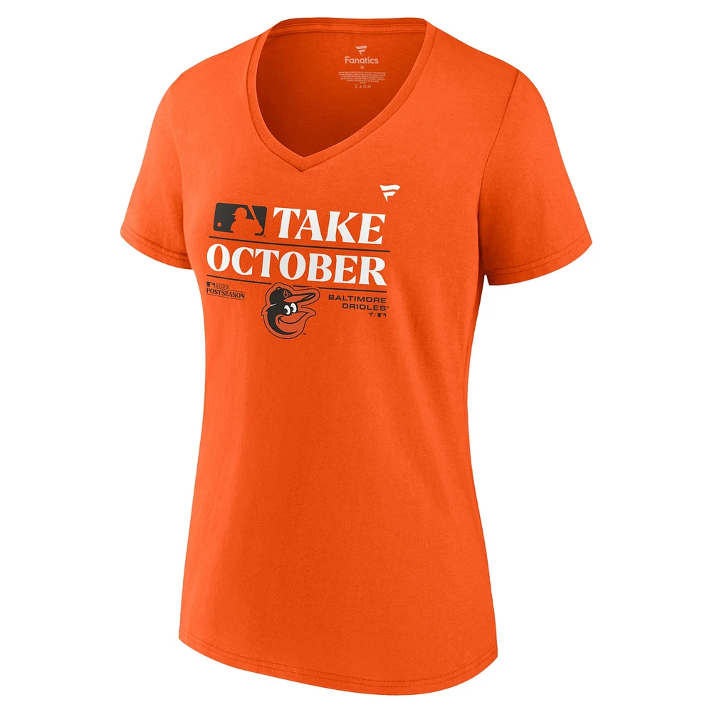 T-shirt orange à col en V pour femme des Orioles de Baltimore 2023