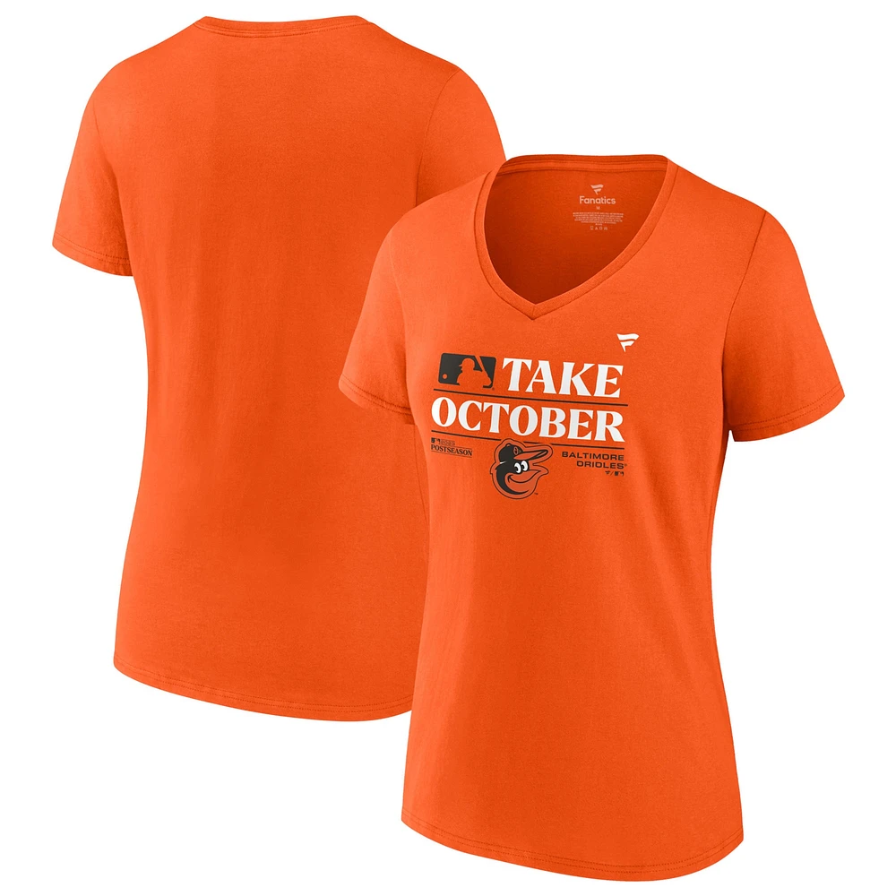 T-shirt orange à col en V pour femme des Orioles de Baltimore 2023