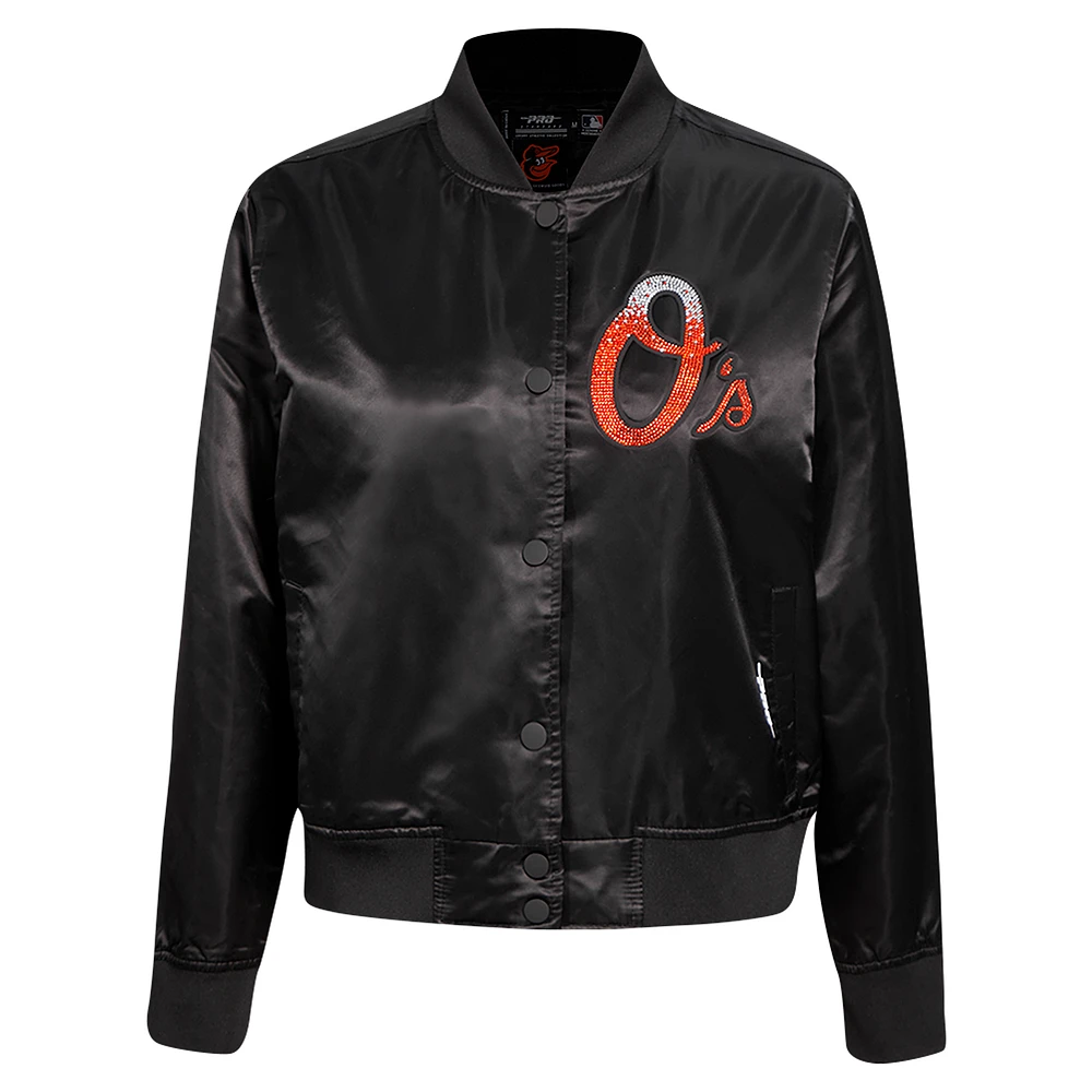 Women's Pro Standard Black Baltimore Orioles Rhinestone Satin Full-Snap Jacket