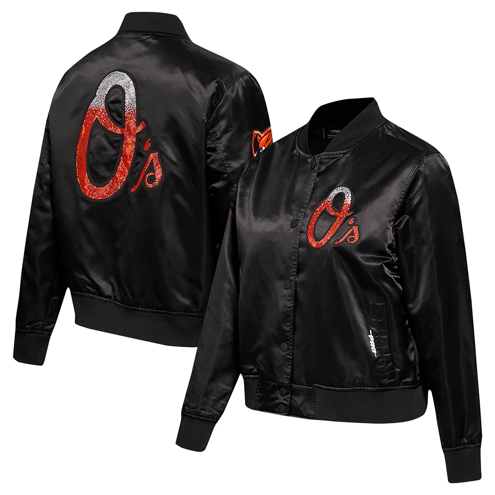 Veste à boutons-pression en satin strass Pro Standard noire pour femme des Baltimore Orioles