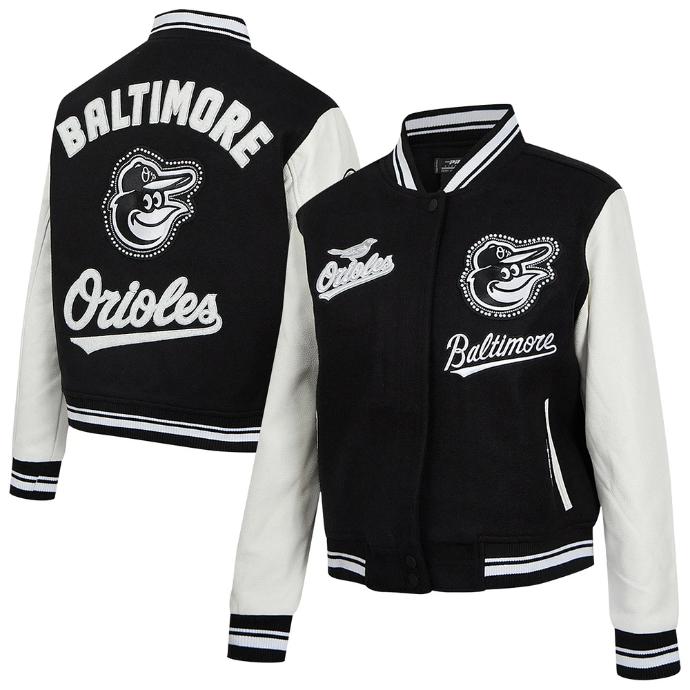 Women's Pro Standard Black Baltimore Orioles Pearls Rib Wool Full-Zip Varsity Jacket