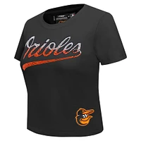 Women's Pro Standard  Black Baltimore Orioles Rhinestone Slim Fit T-Shirt