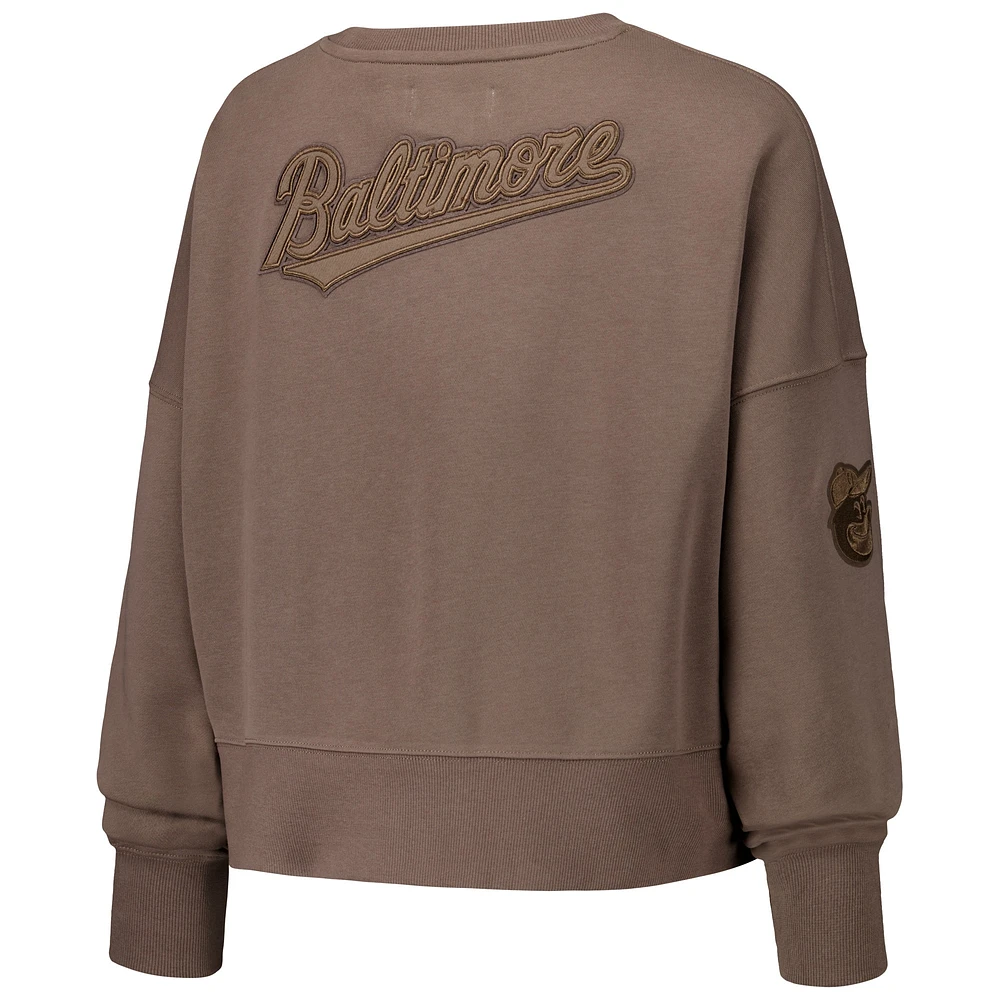 Women's Pro Standard Brown Baltimore Orioles Neutral Oversized Boxy Cropped Pullover Sweatshirt