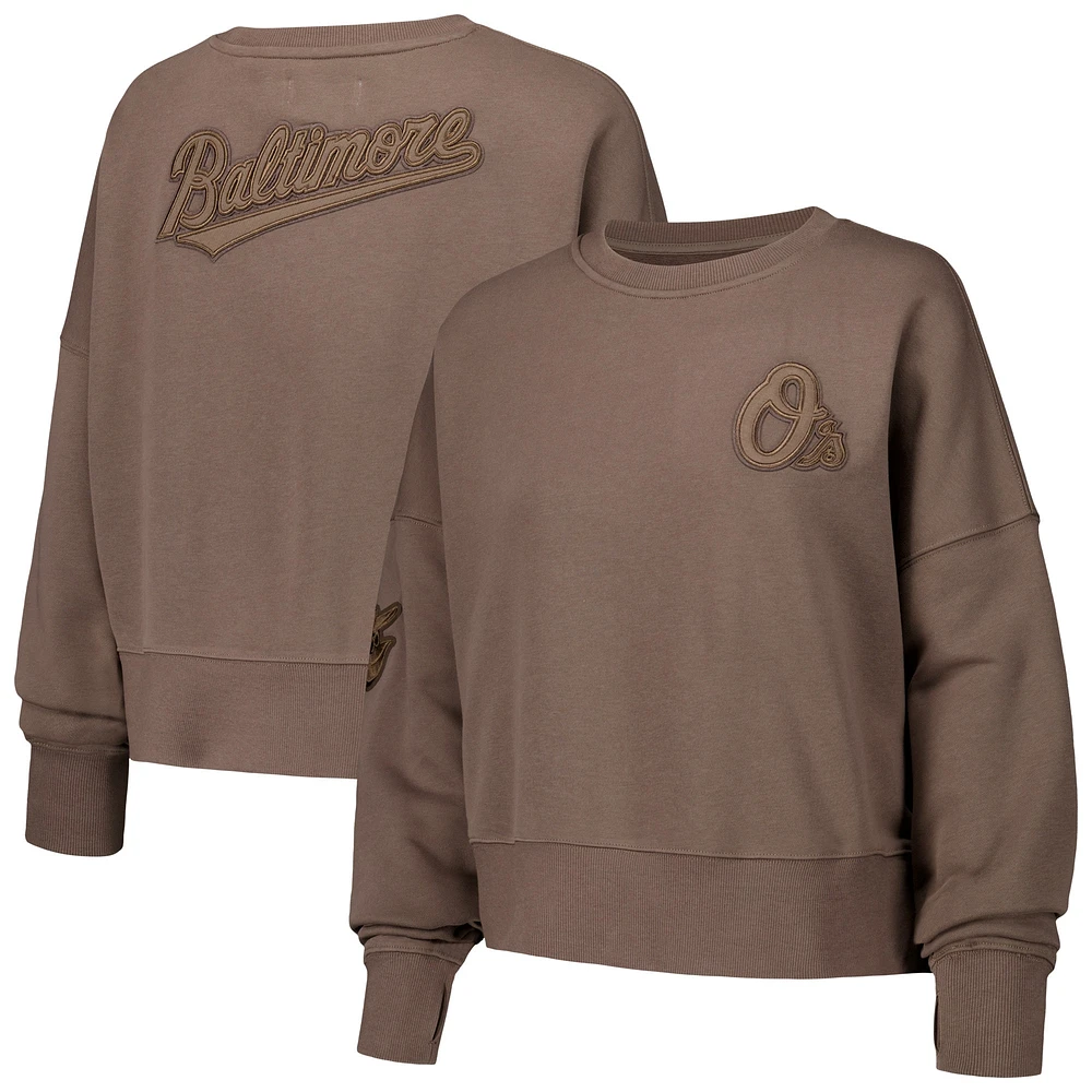 Women's Pro Standard Brown Baltimore Orioles Neutral Oversized Boxy Cropped Pullover Sweatshirt