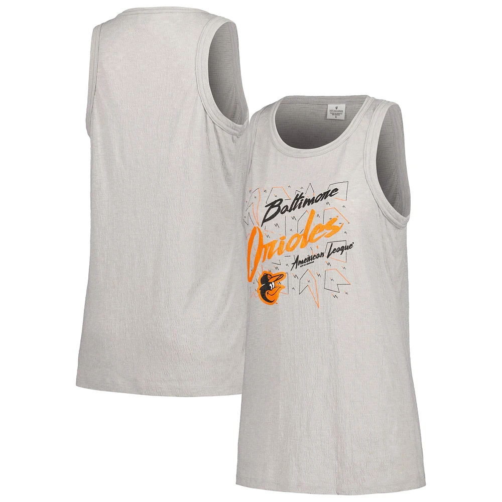 Women's Soft as a Grape Gray Baltimore Orioles Gauze High Neck Tank Top