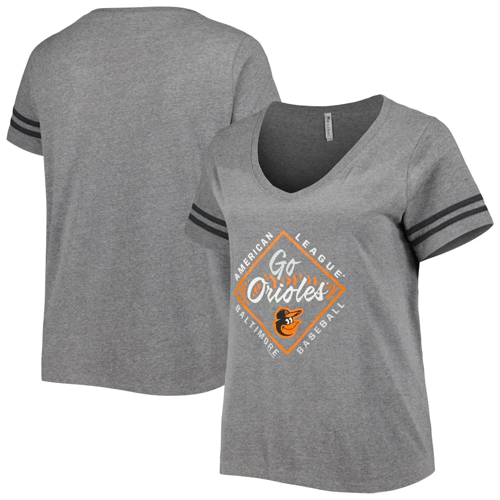 Soft as a Grape Women's Soft as a Grape Gray Baltimore Orioles Plus V-Neck  Jersey T-Shirt