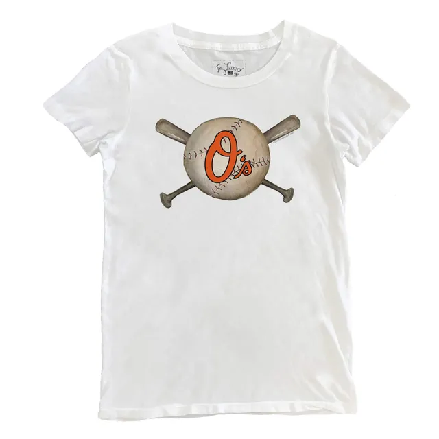 Women's Tiny Turnip White Baltimore Orioles Baseball Tear T-Shirt