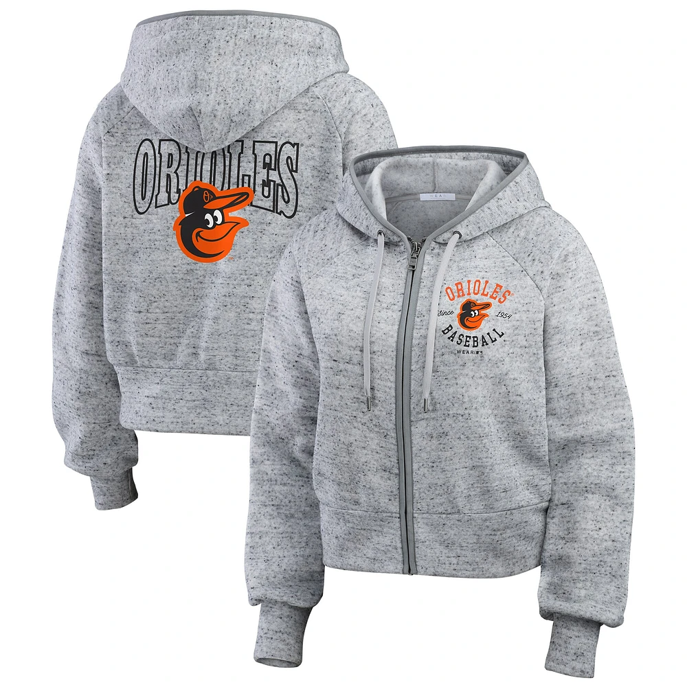 Women's WEAR by Erin Andrews  Heather Gray Baltimore Orioles Speckled Fleece Cropped Full-Zip Hoodie