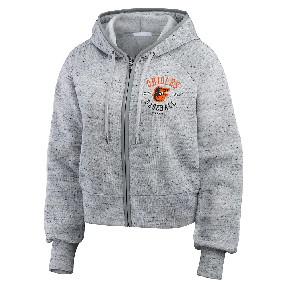 Women's WEAR by Erin Andrews  Heather Gray Baltimore Orioles Speckled Fleece Cropped Full-Zip Hoodie