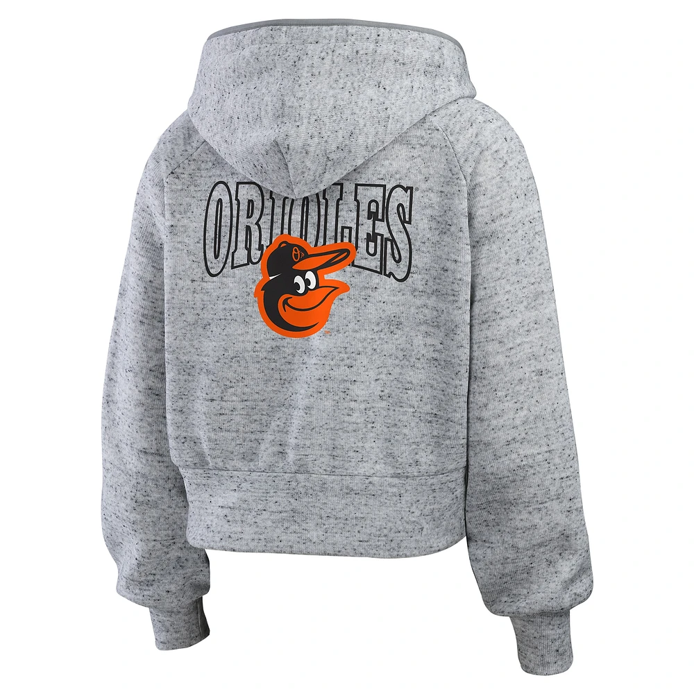 Women's WEAR by Erin Andrews  Heather Gray Baltimore Orioles Speckled Fleece Cropped Full-Zip Hoodie