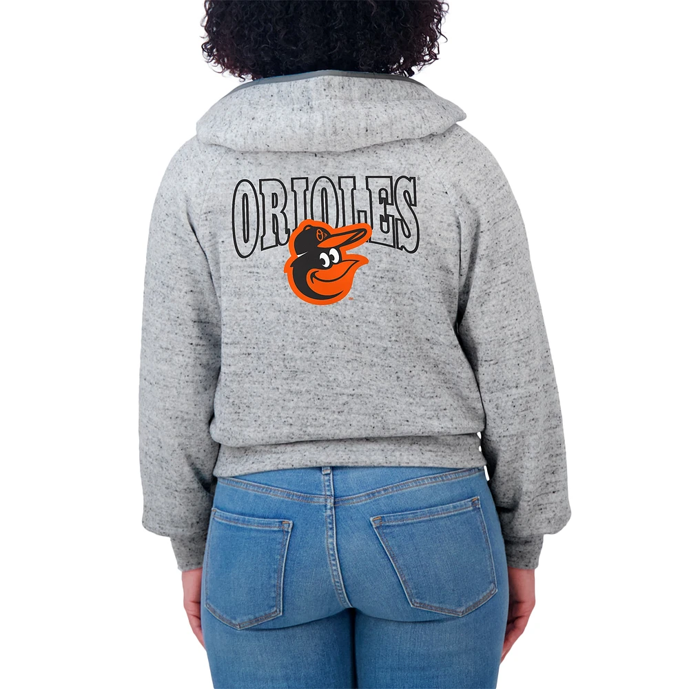 Women's WEAR by Erin Andrews  Heather Gray Baltimore Orioles Speckled Fleece Cropped Full-Zip Hoodie